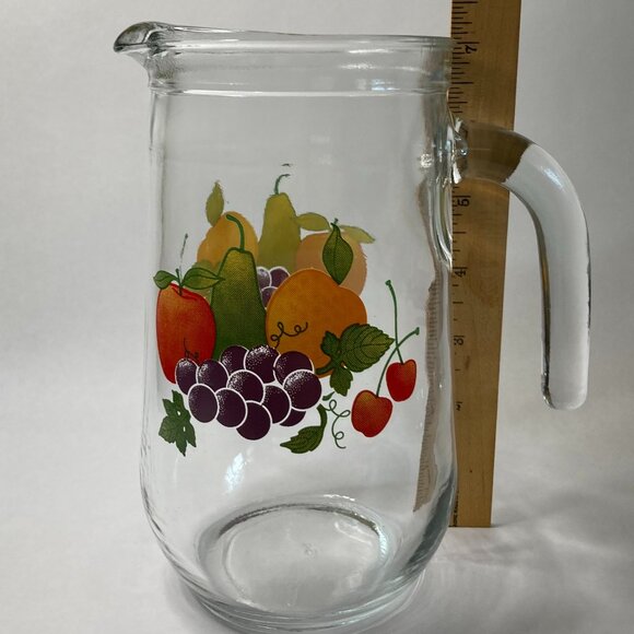 Vintage Crisa Fruit Glass Pitcher 4 Tumblers 5 Piece Set - Picture 13 of 13